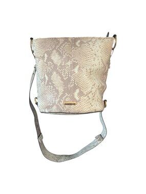 Rachel Zoe Snakeskin Embossed Crossbody Bag Beige Gold Tone Hardware
